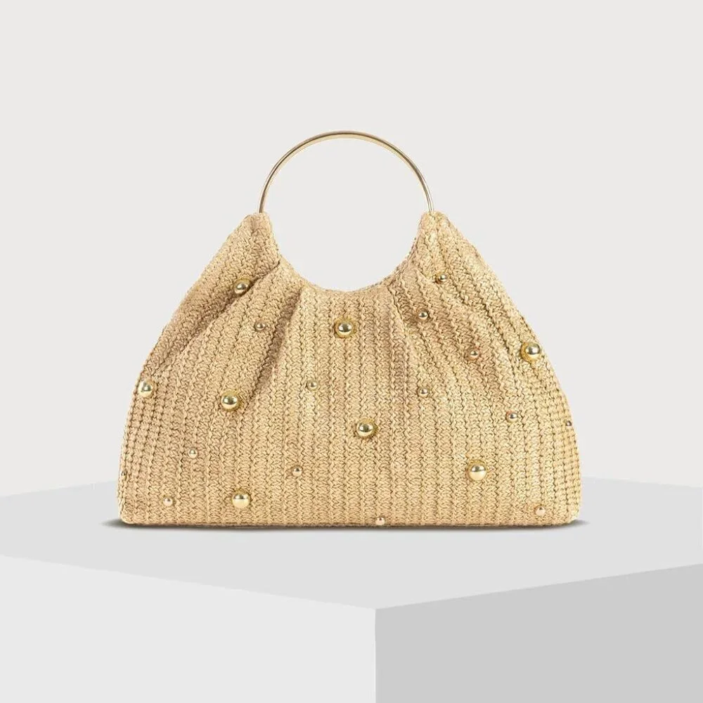 Straw Clutch Purses for Women Summer Beach Handbag Top Handle Woven Bag